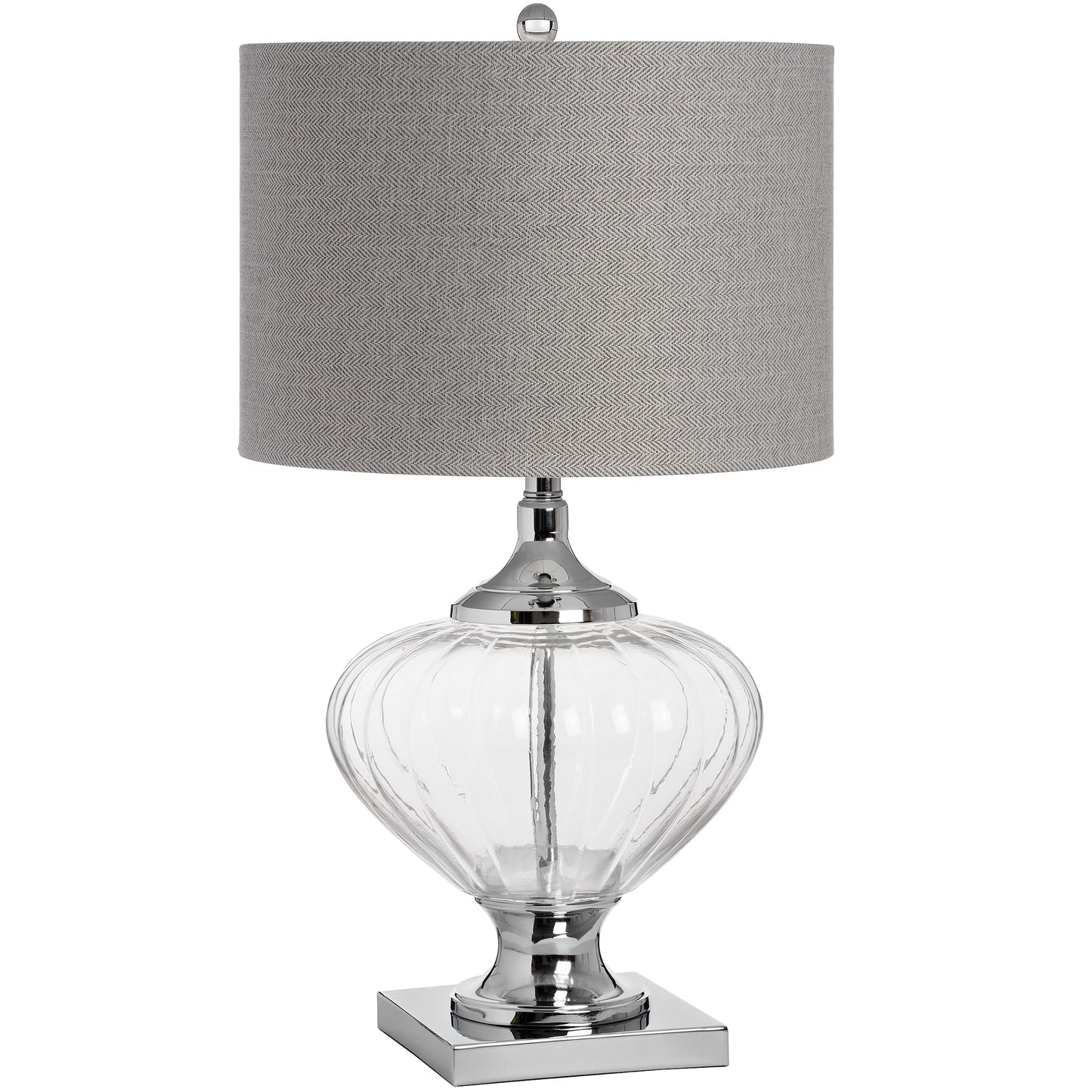 Verona Glass Table Lamp. A classic lamp which features a timeless herringbone shade and a fluted glass base.