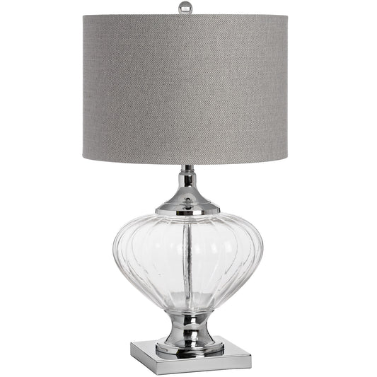 Verona Glass Table Lamp. A classic lamp which features a timeless herringbone shade and a fluted glass base.