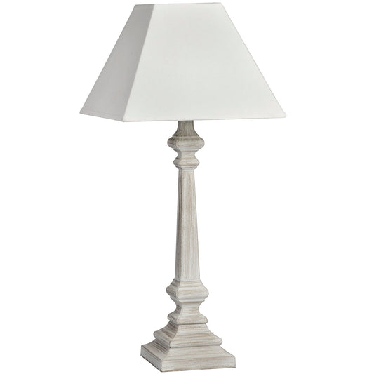 Elegance Table Lamp, handcrafted, with a beautiful linen shade and white-washed, perfect for neutral rooms.