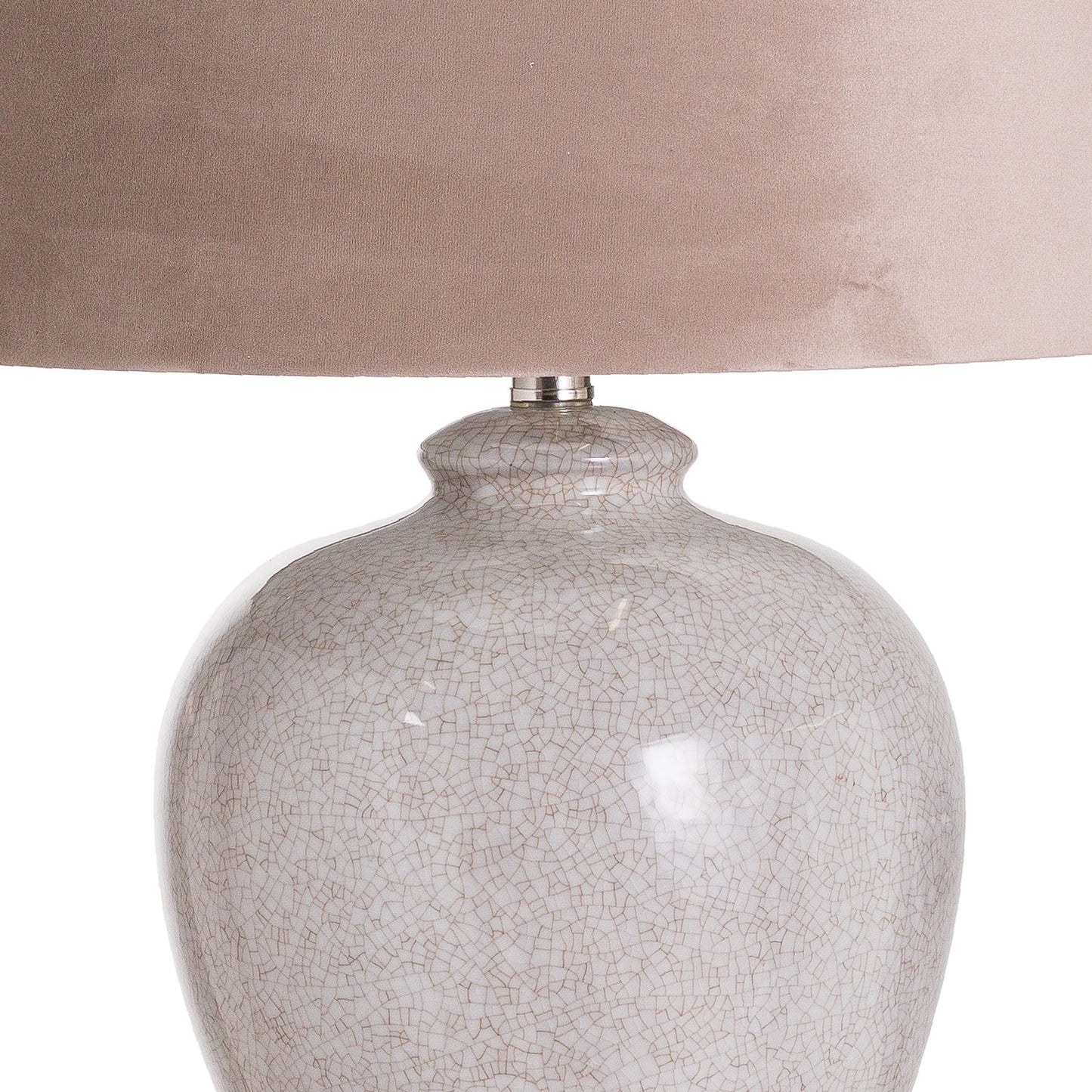 Tranquil Ceramic Table Lamp with a natural coloured shade and handcrafted crackle-crazed ceramic base.