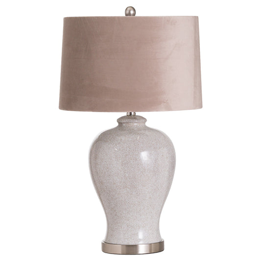 Tranquil Ceramic Table Lamp with a natural coloured shade and handcrafted crackle-crazed ceramic base.