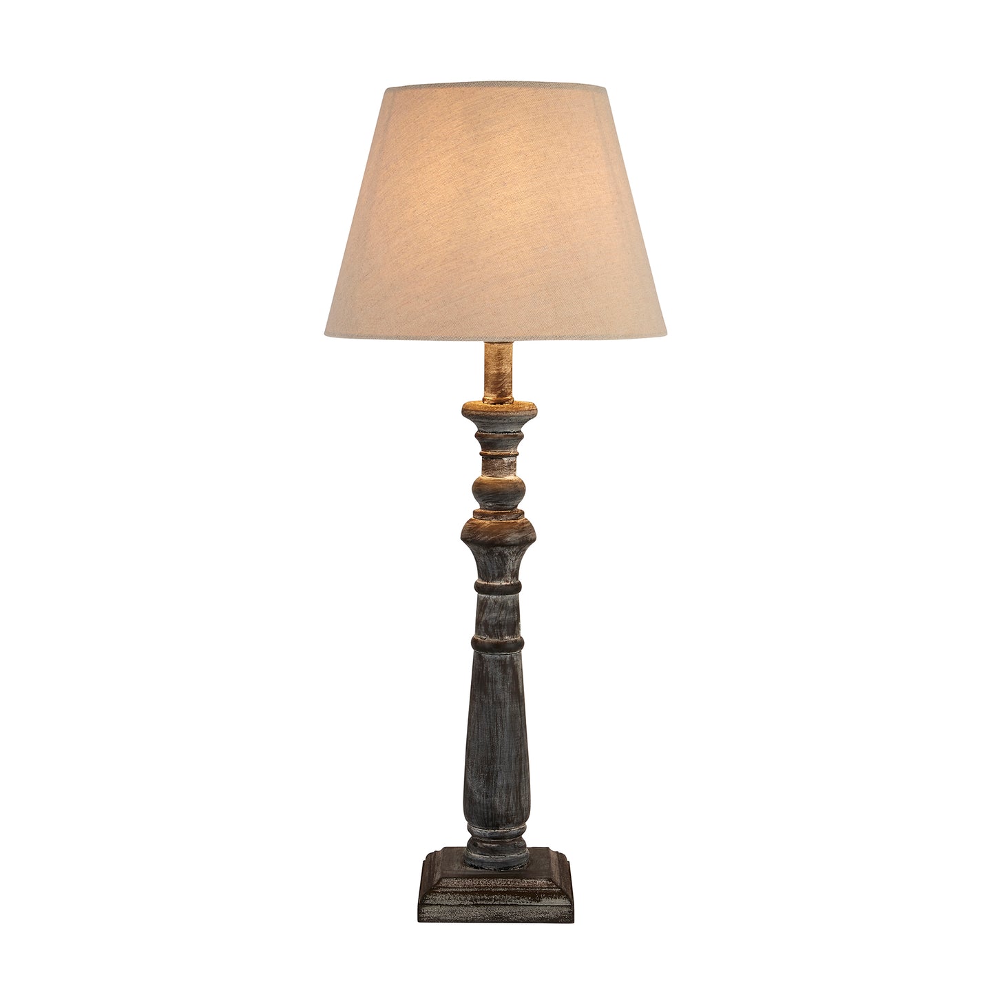 Inca Column Table Lamp is an elegant table lamp complete with a simple, neutral linen shade.