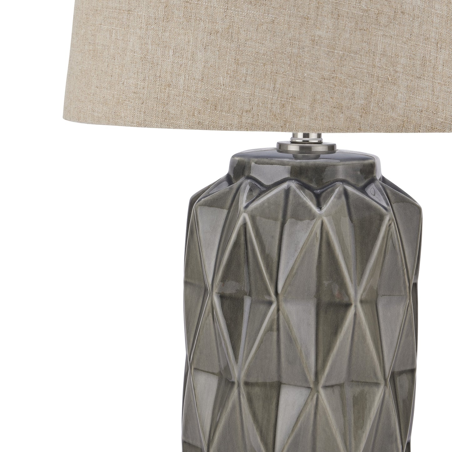 Luminaire Grey Ceramic Lamp handcrafted with a beautiful neutral linen shade