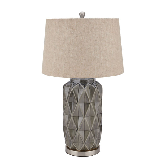 Luminaire Grey Ceramic Lamp handcrafted with a beautiful neutral linen shade