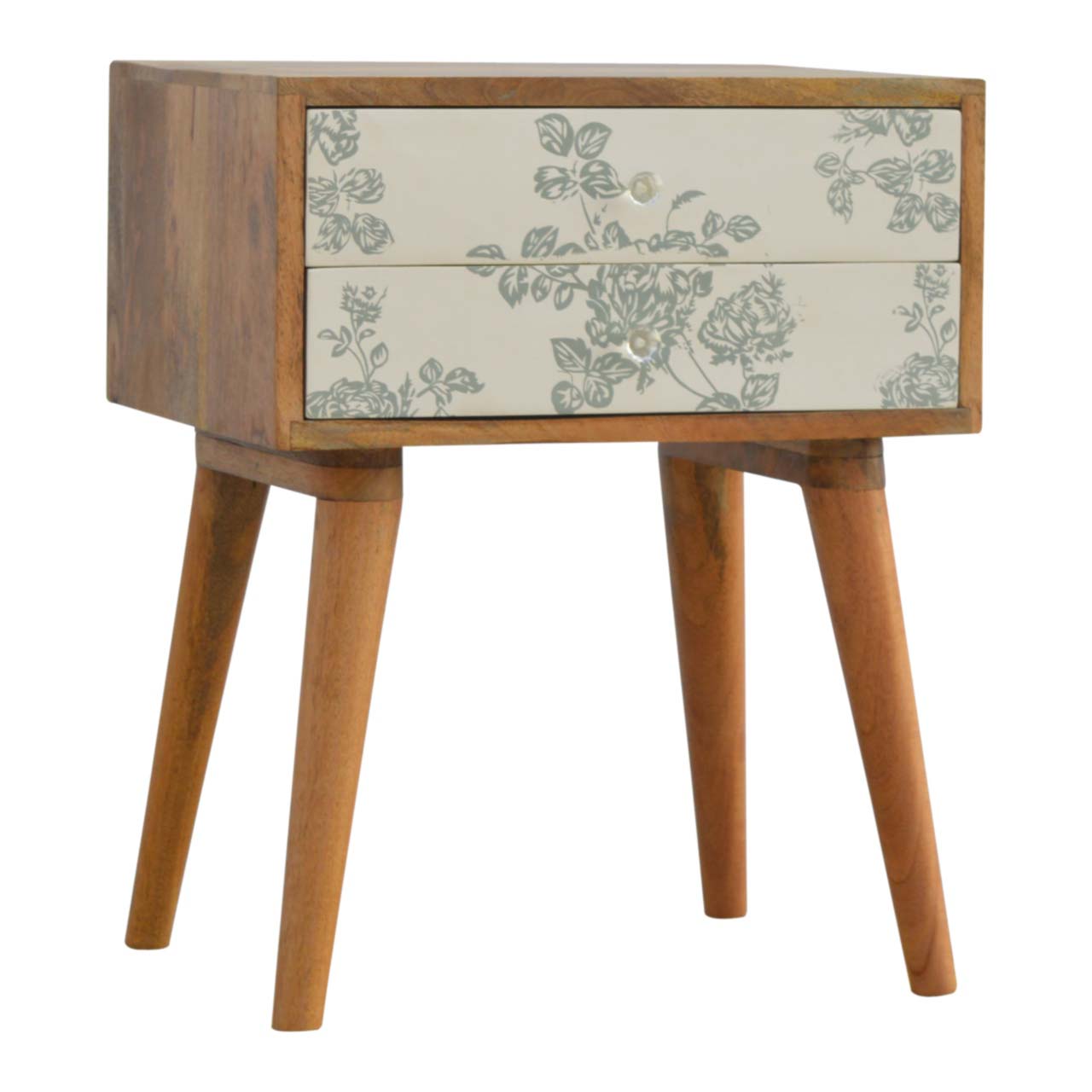 Green Floral Screen Printed Bedside