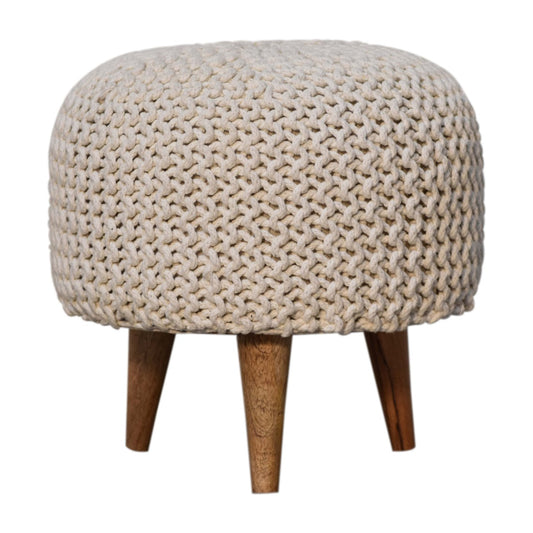 Keeva White Round Handmade Footstool