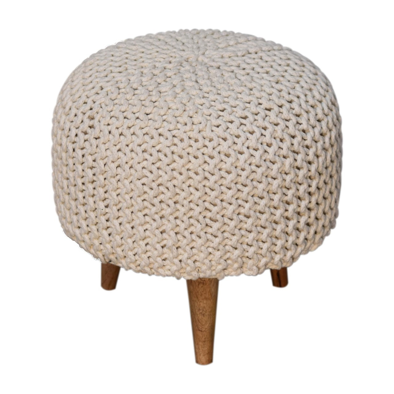 Keeva White Round Handmade Footstool