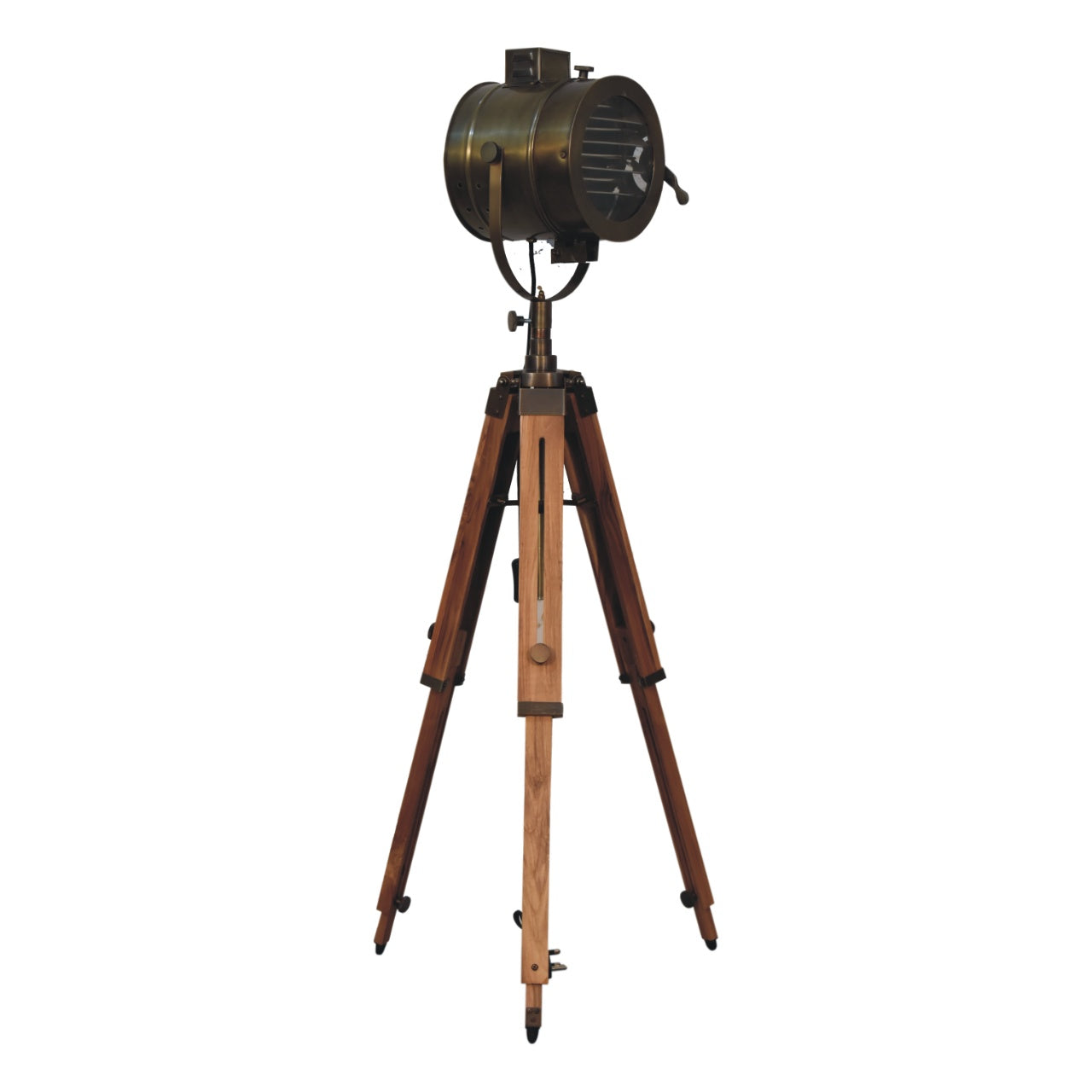 Brass Antique Tripod Fold Spotlight Floor Lamp, Artisan and Vintage Look