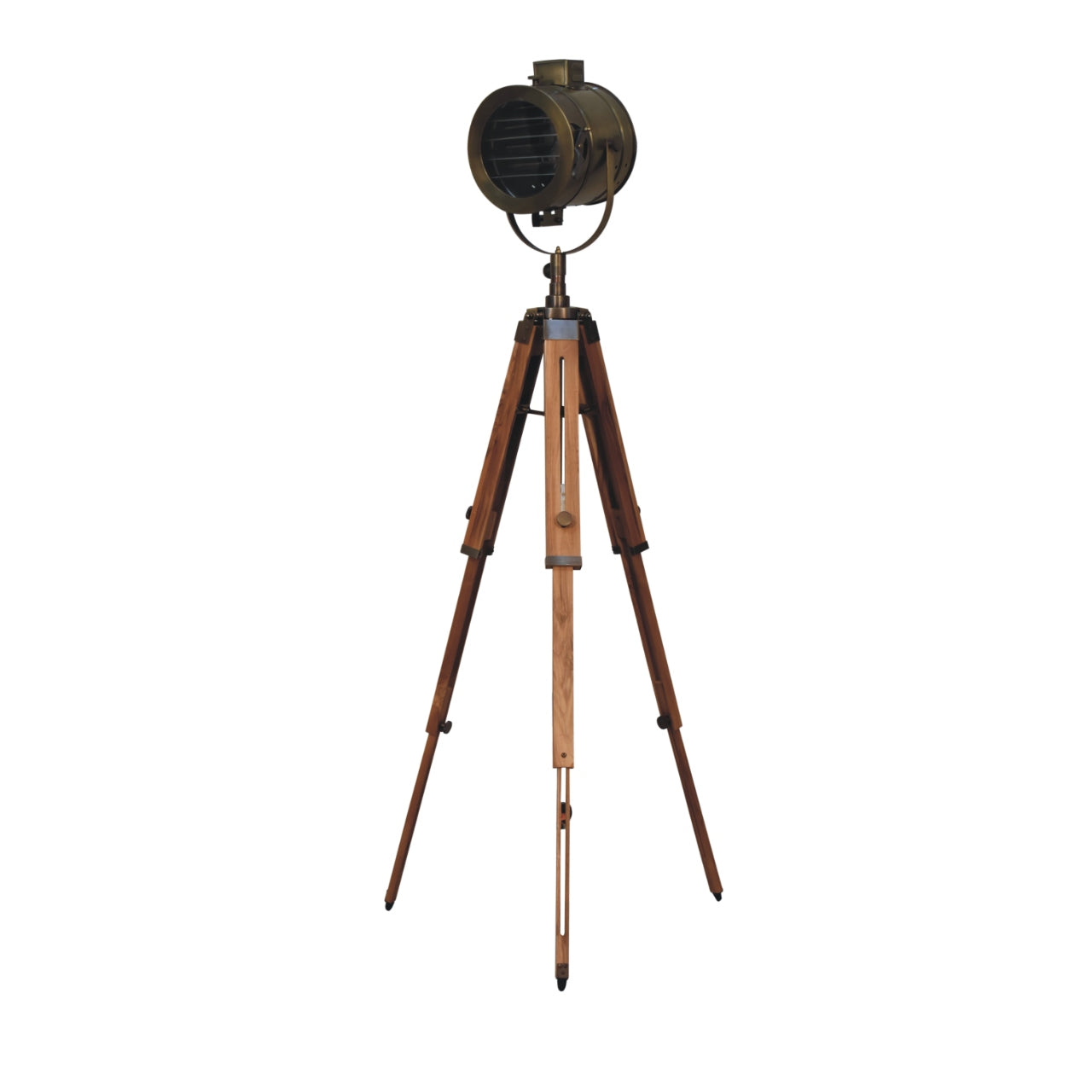 Brass Antique Tripod Fold Spotlight Floor Lamp, Artisan and Vintage Look