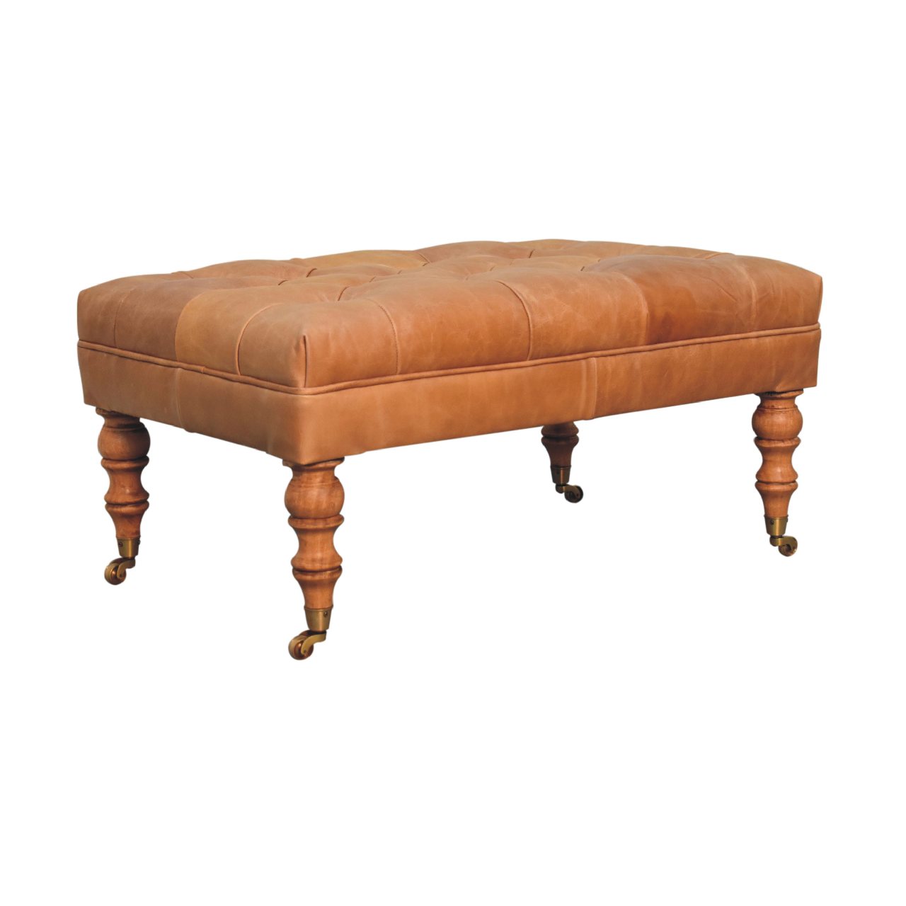 Buffalo Tan Leather Ottoman with Castor Legs