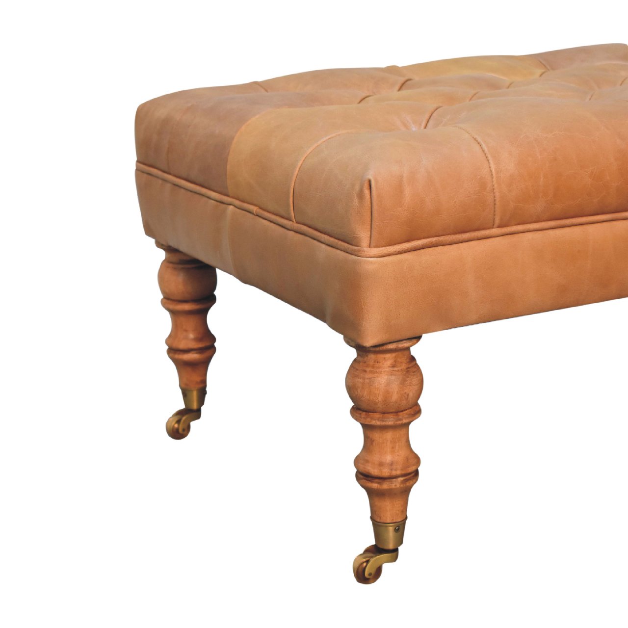 Buffalo Tan Leather Ottoman with Castor Legs